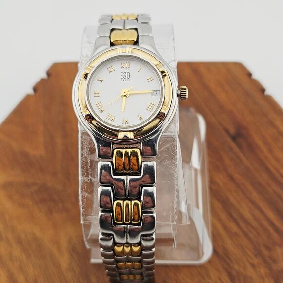 ESQ Swiss Watch Women's Two Tone Link Classic Casual Everyday Roman Numeral - Picture 1 of 7
